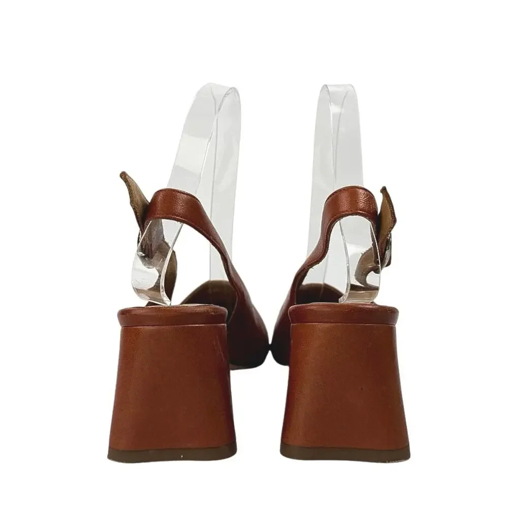 Miista Canar Brown Leather Block Heel Slingback Heela Sandals Pumpa Shoes Size 6